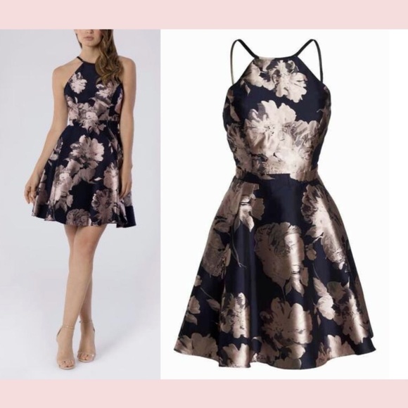 NWT XSCAPE [ 12 ] Satin Halter Neck Fit & Flare Floral Print Mini Dress‎ - Picture 3 of 14